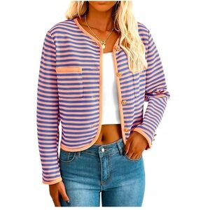 Striped Long sleeve Knit Button down Jacket, P2P:20.5, L:21.5